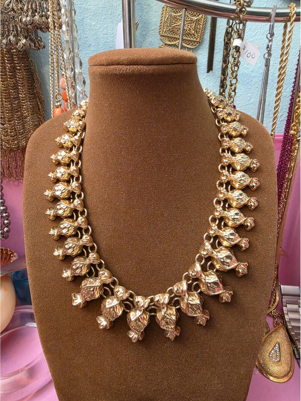 Zara Goldtone Candy Wrapped Heavy Collar Statement Necklace 18"
